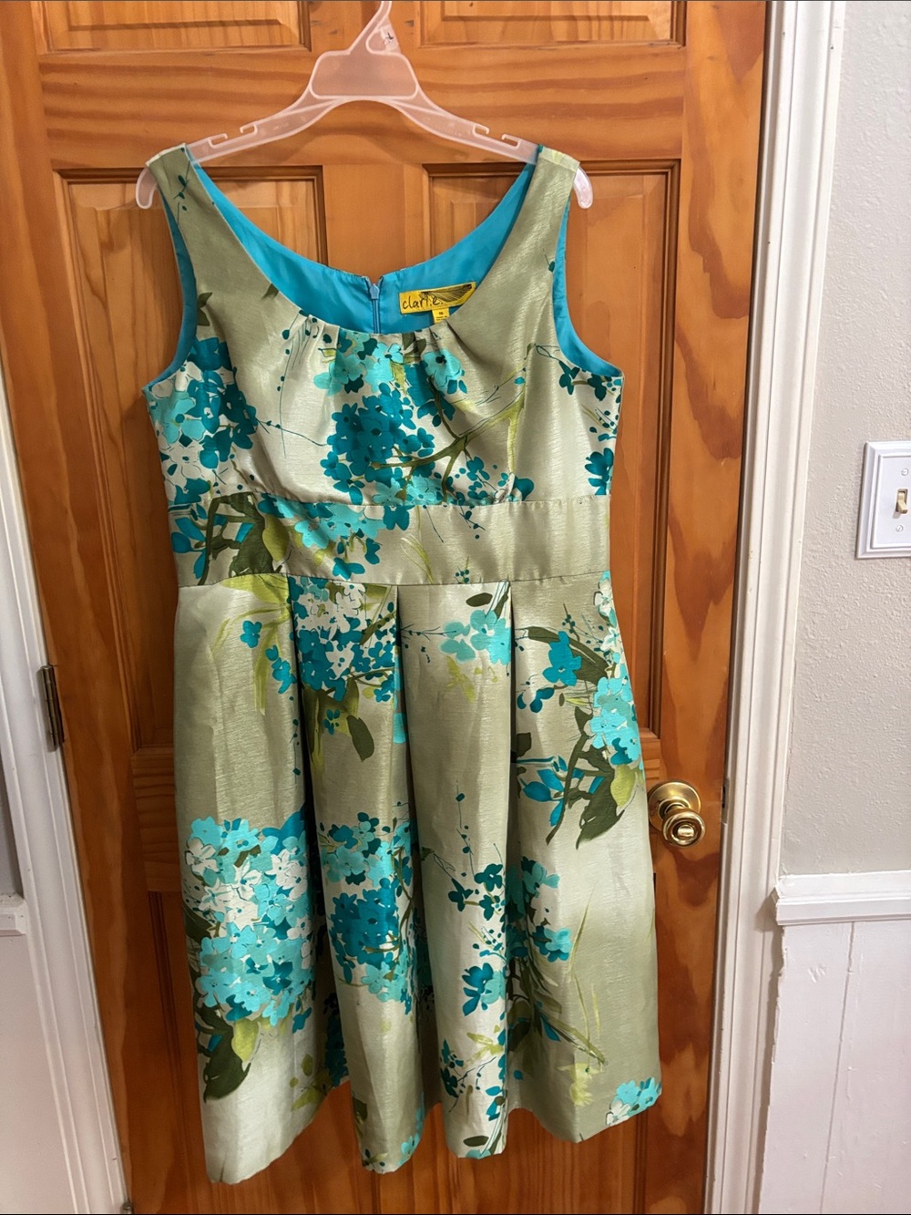 Floral Fit-and-Flare Dress in Sage and Teal